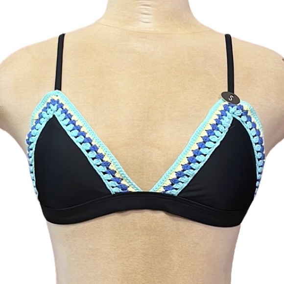Last chance…Bikini Top Black Crochet Swimsuit Swim S Small New - Picture 1 of 5